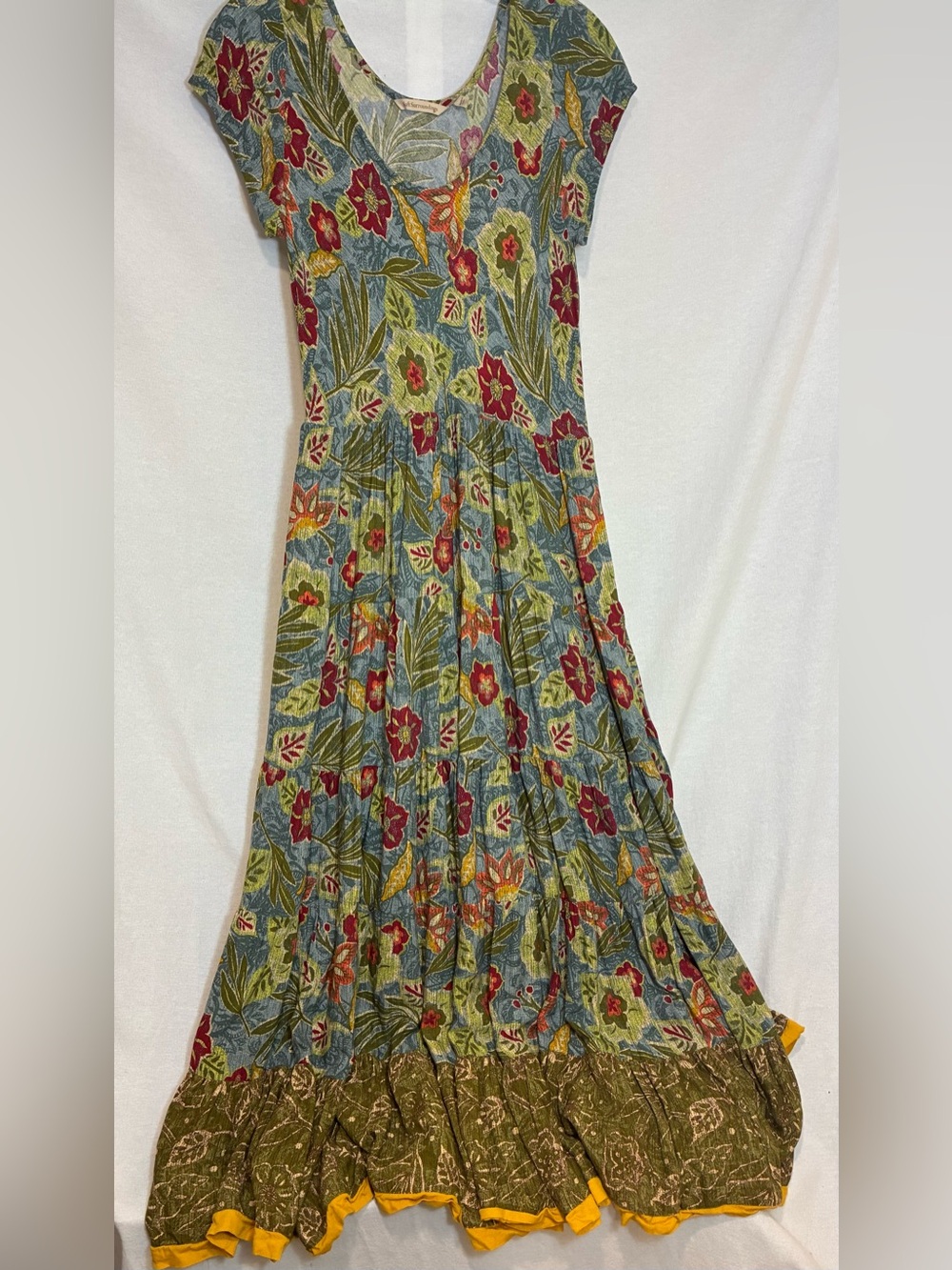 Soft Surroundings Floral Tiered Midi Dress Kara Batik Boho Women’s Size Small